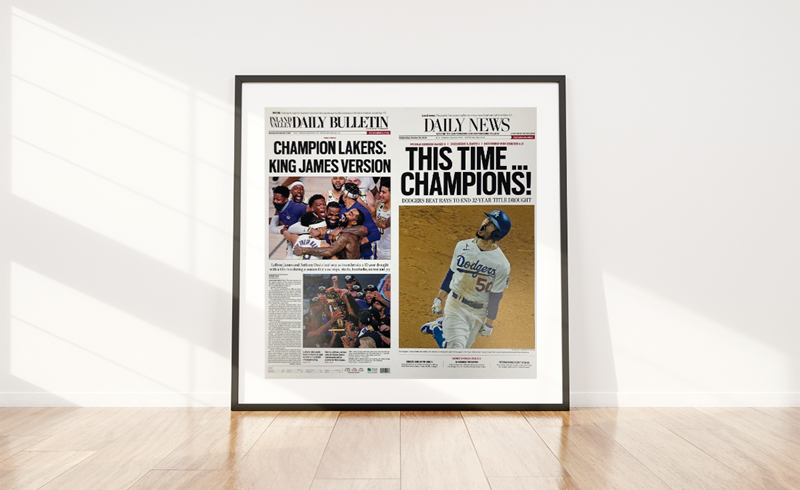 Framed event and sports newspaper poster